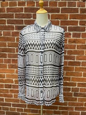 Equipment Black & White Sheer Geometric Button-Up Blouse